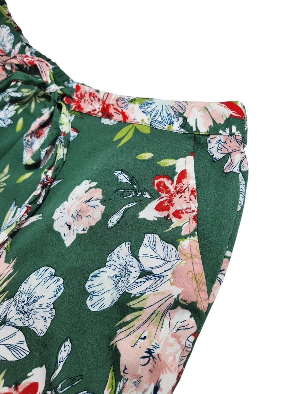 Cynthia Rowley 2-Piece Pajama Set  Med Green Pink Floral Silky Shorts PJs Resort